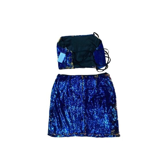 Halter Top Mini Blue & Orange Sequin Skirt Set sz m - Picture 5 of 6